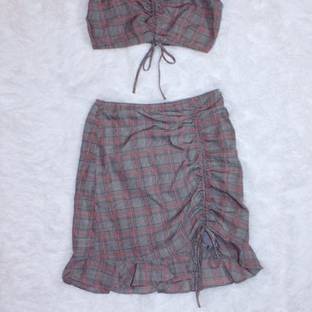 Plaid Ruched Mini Skirt